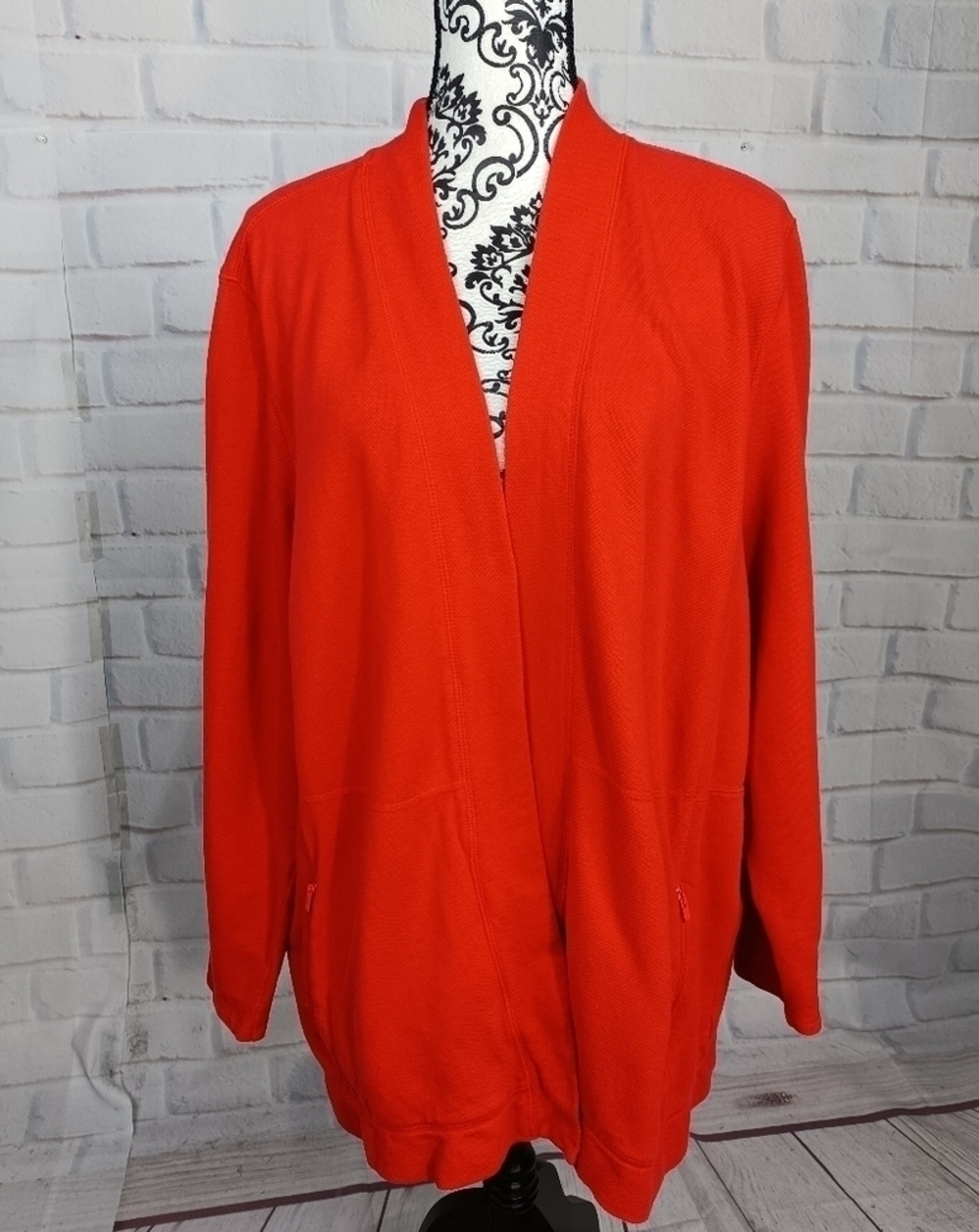 Talbots women's long sleeve stretch knit open front cardigan size 3x pockets b11